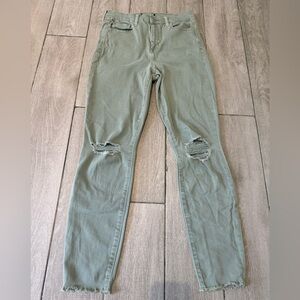 Olive Denim Jeans Ripped Knees Size 28 Waist